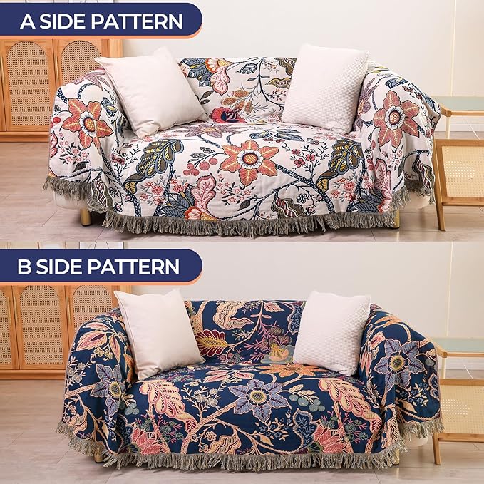 Boho Cotton Throw Blanket - Ultra-Soft Rustic Quilt for Bed, Home Decor & Travel - Large 60