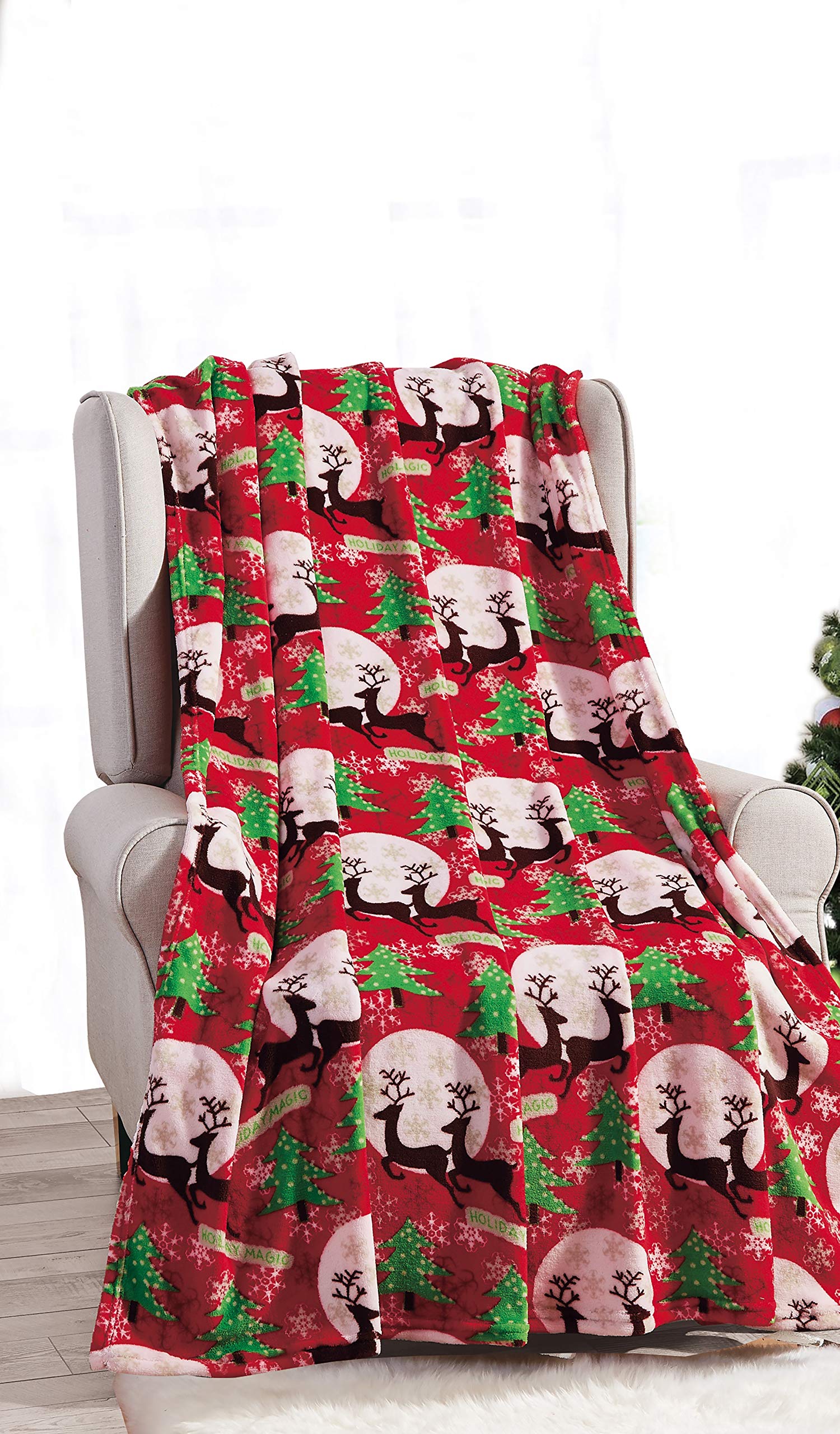 Decor & More Festive Holiday Microplush Throw Blanket (50" x 60") - Forest Friends