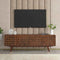 NTC Sapa Mid-Century Modern Solid Wood TV Stand 4-Door Media Console with Carved Geometric Fronts for TVs up to 75", Effortless Assembly, Dark Walnut