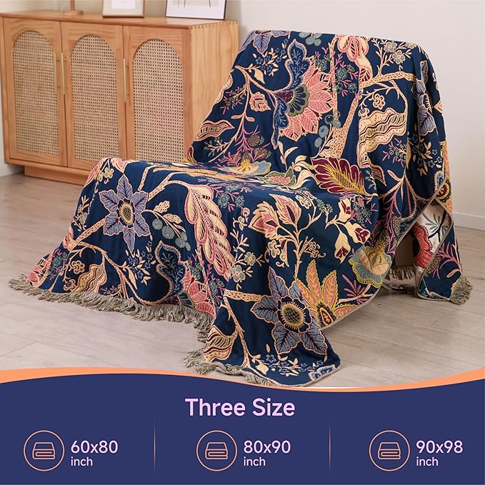 Boho Cotton Throw Blanket - Ultra-Soft Rustic Quilt for Bed, Home Decor & Travel - Large 90