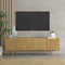 NTC Sapa Mid-Century Modern Solid Wood TV Stand 4-Door Media Console with Carved Geometric Fronts for TVs up to 75", Effortless Assembly, Sand