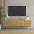 NTC Sapa Mid-Century Modern Solid Wood TV Stand 4-Door Media Console with Carved Geometric Fronts for TVs up to 75", Effortless Assembly, Sand
