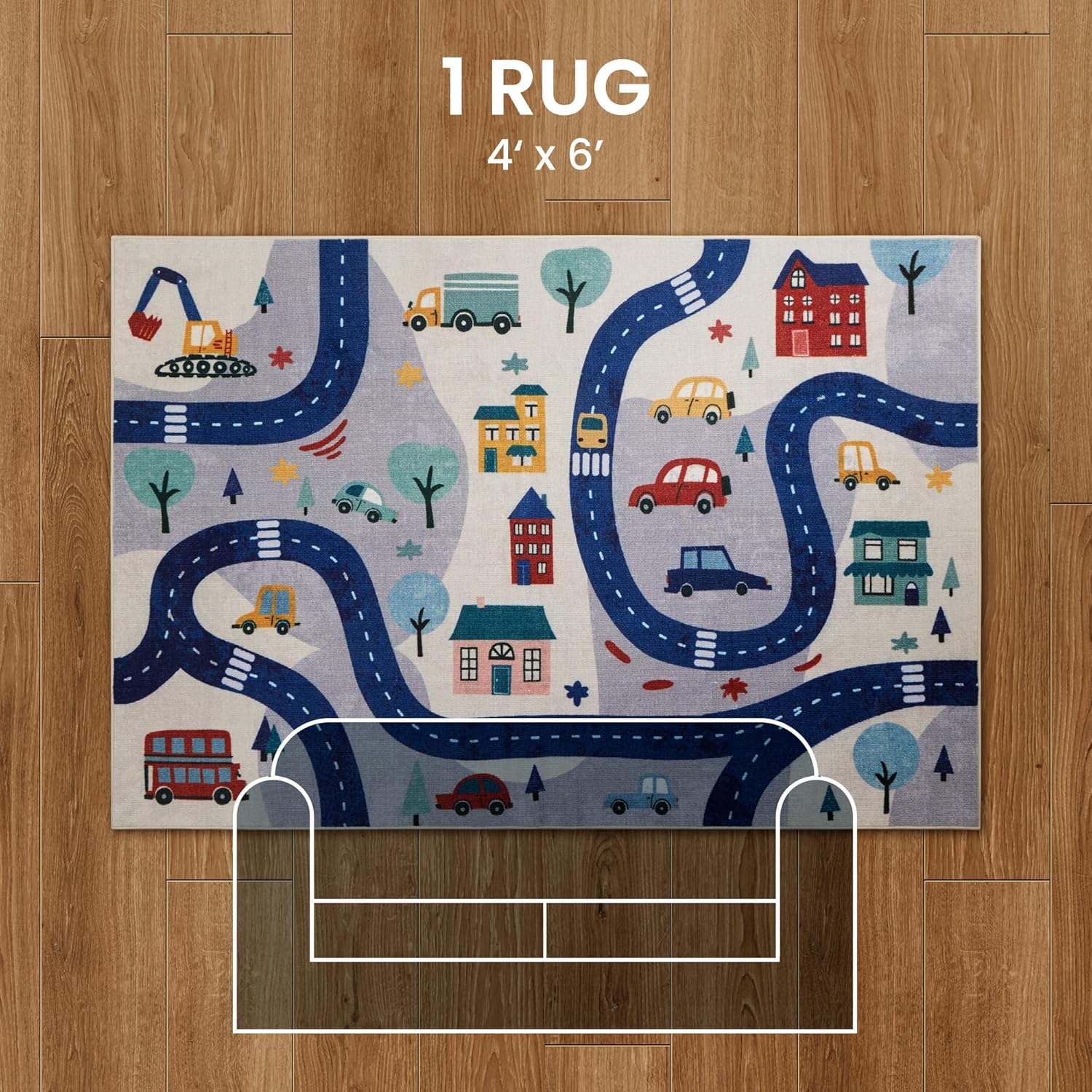 Kids Rugs for Playroom, Non Slip Area Rugs for Bedroom - City View