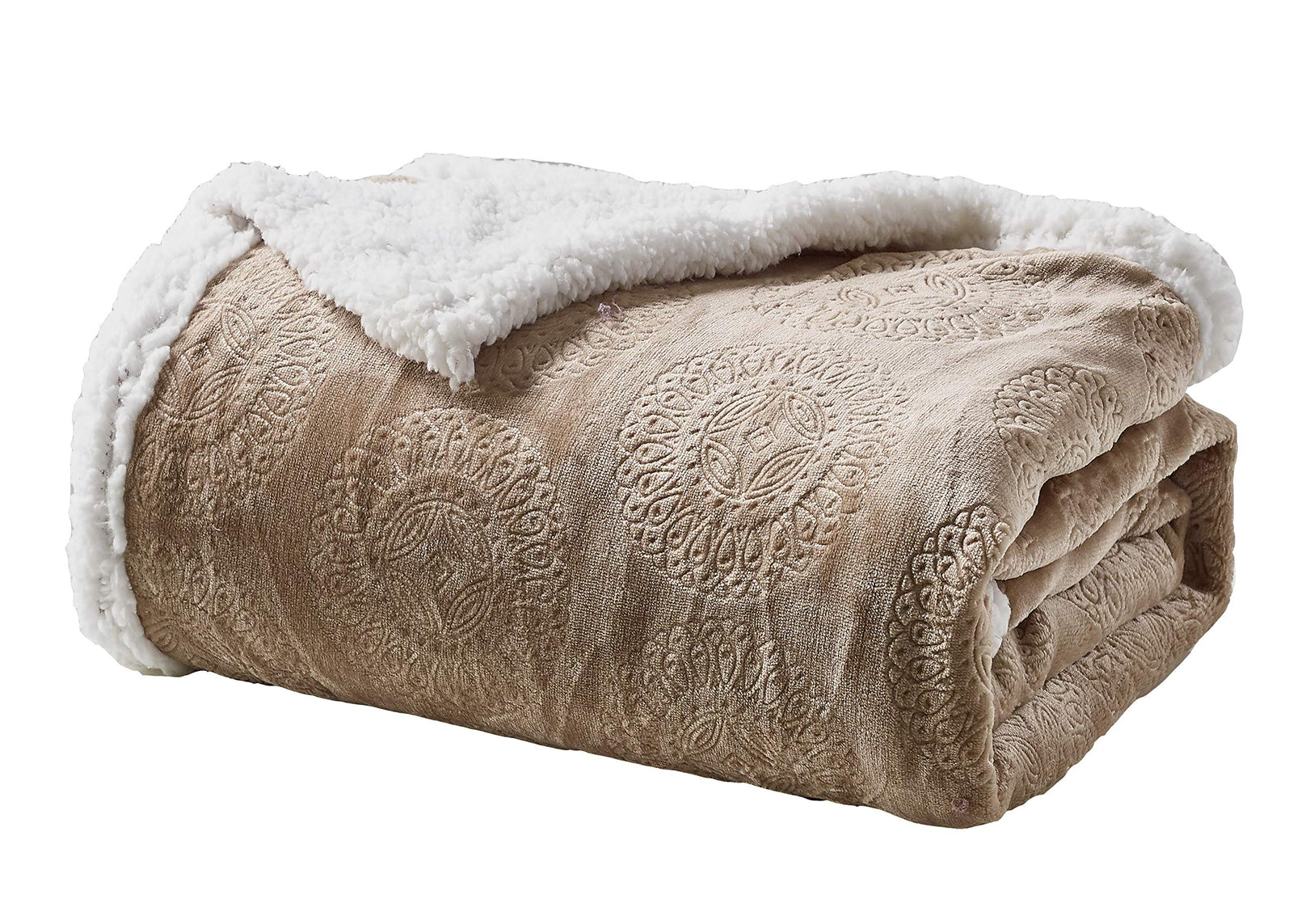 Decor & More Bon Iver Collection Extra Soft Mandala Embossed Microplush Throw Blanket with Sherpa Backing (50