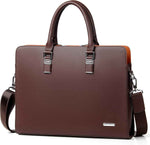 Genuine Leather Business Briefcase 15.6 Inch Laptop Bag Multi Compartment