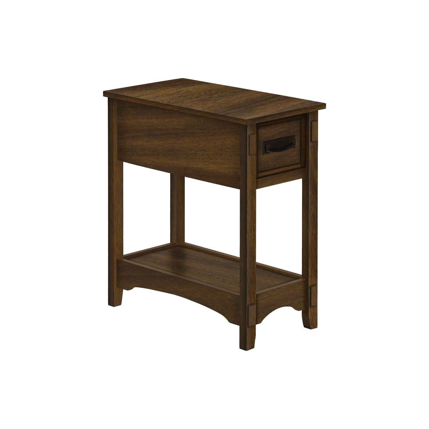 Accent End Table, 2 Tier, Narrow, Storage Drawer, Transitional - Walnut