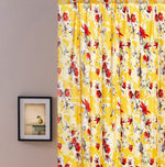 DaDa Bedding Set of 2 Radiant Sunshine Yellow Floral Window Curtain Panels - Natural Semi Sheer Hummingbirds Farmhouse Red Flowers Straight Tailored Edge