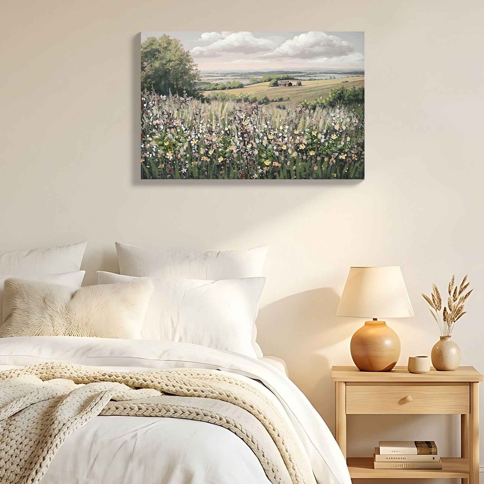 Framed Canvas Wall Art Vintage Decor, Landscape Wall Art - Green / Ivory