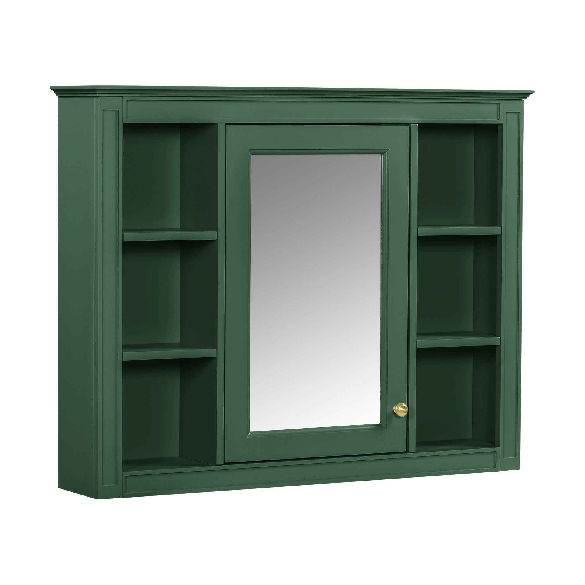 Wall Mounted Medicine Cabinet With Mirror, Storage Cabinet Featuring 6 Open Shelves And Adjustable Interior
