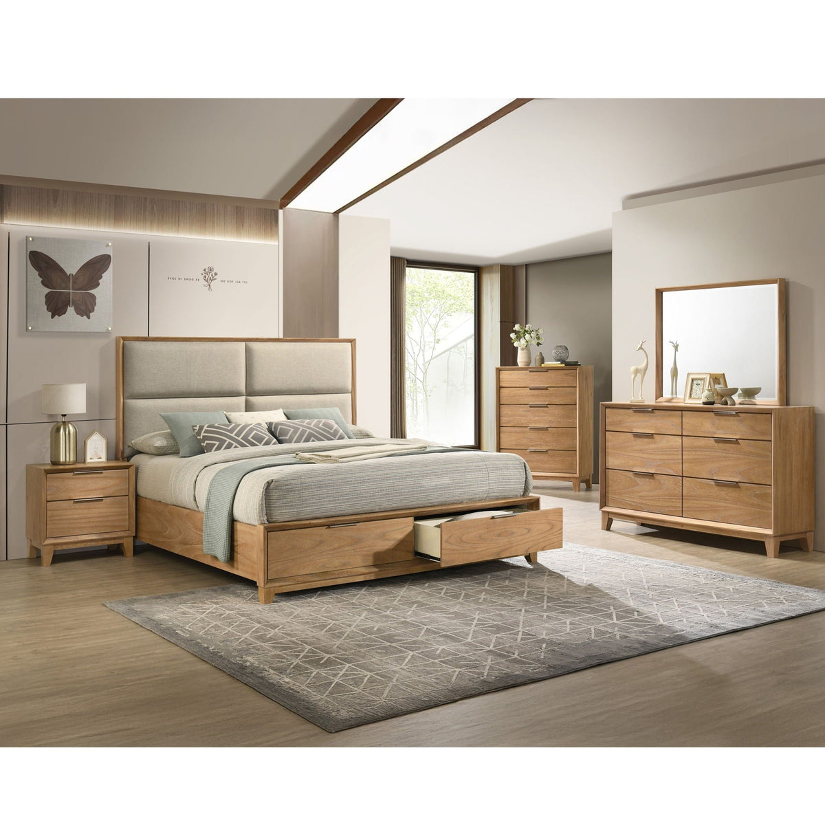 1 Piece 2 Drawer Nightstand - Natural Wood