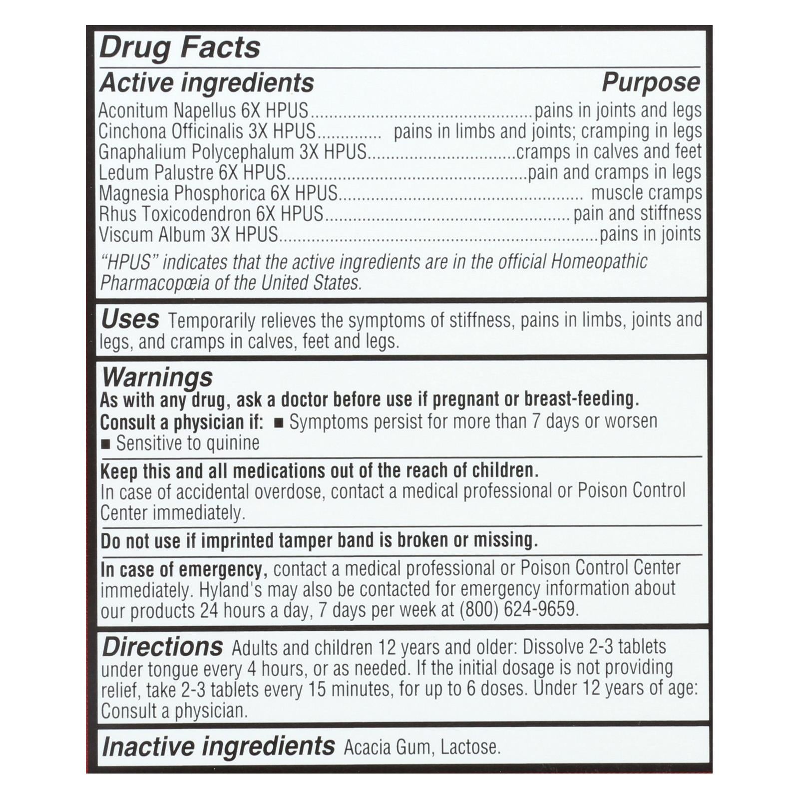 Hyland's Leg Cramps Support, 50 Quick-Dissolving Tablets for Fast Relief