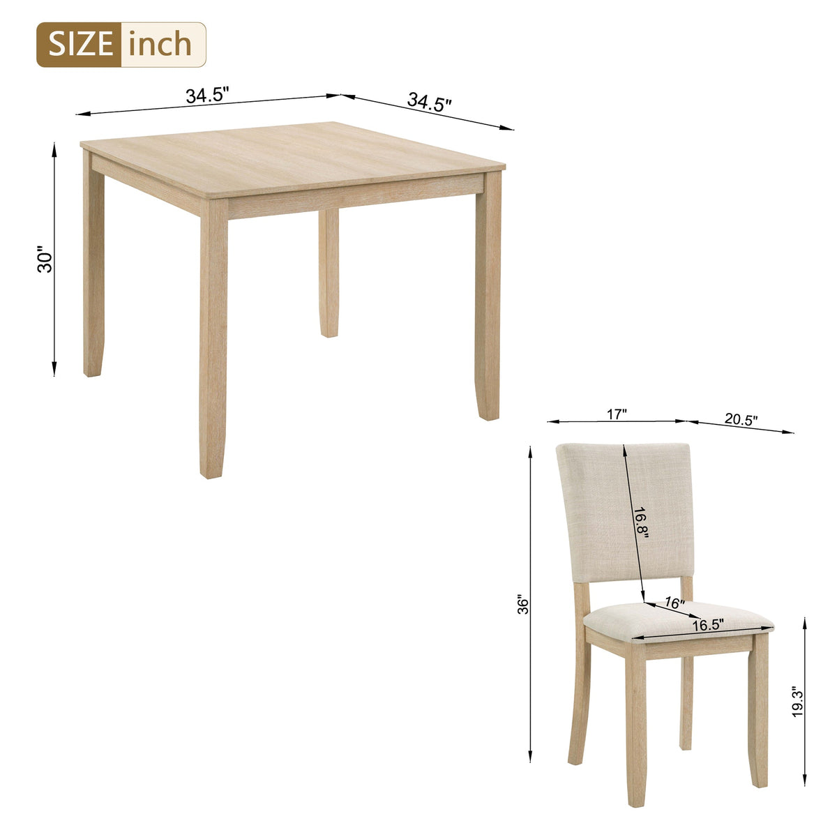 Modern 5-Piece Wooden Dining Table Set for 4 People in Light Oak