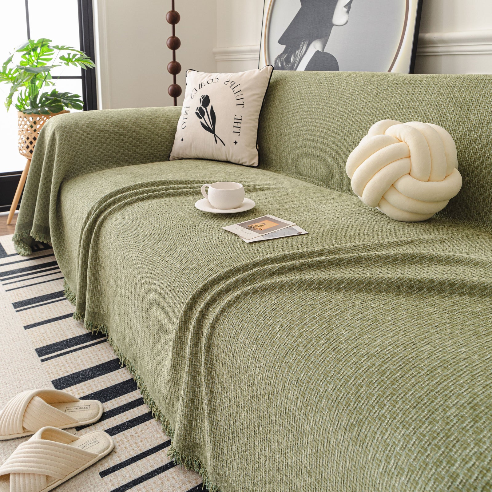 Textured Woven Modern Sofa Cover, Natural Blend Decorative Couch Throw Blanket