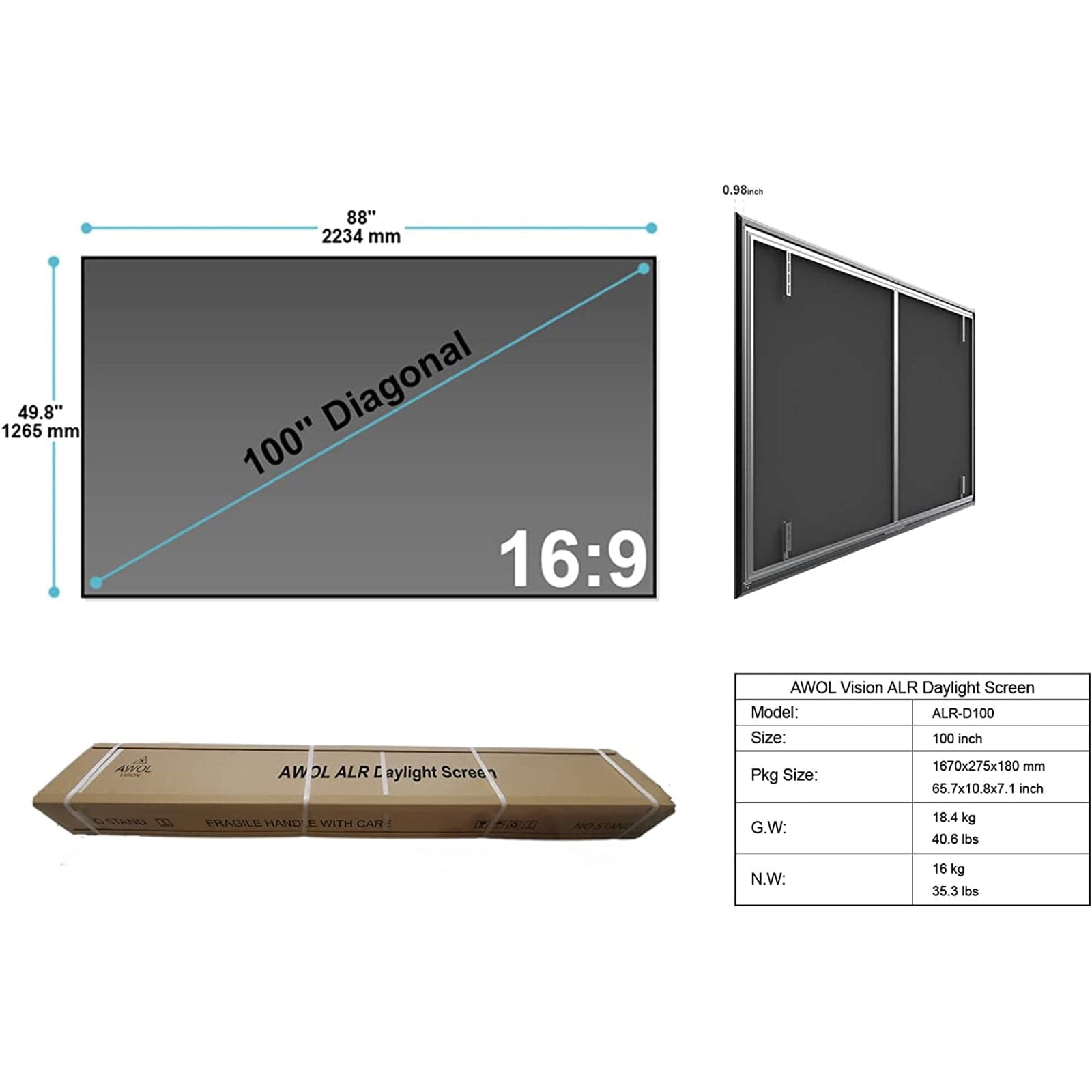 100''-120'' Fresnel Daylight ALR Screen