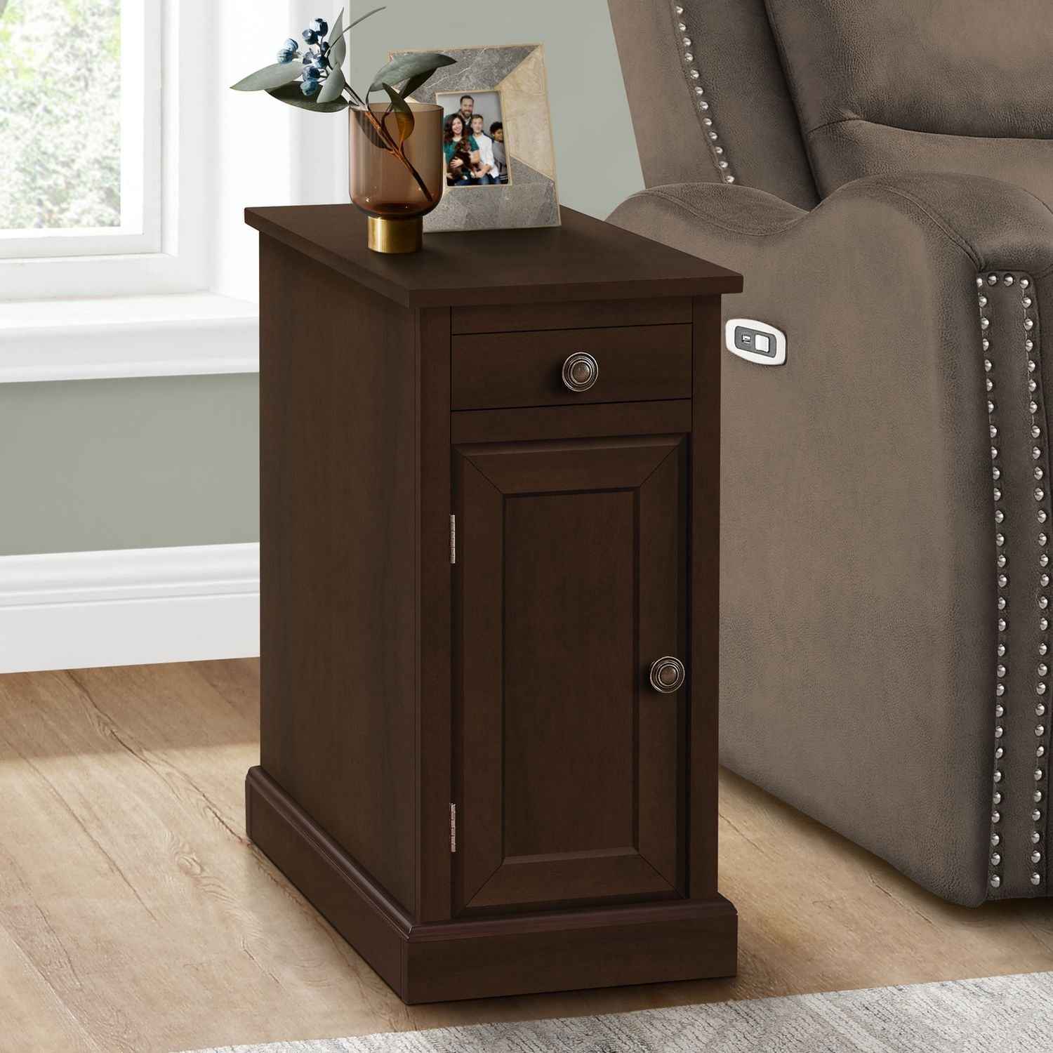 Accent End Table, Storage Drawer, Versatile Design - Espresso