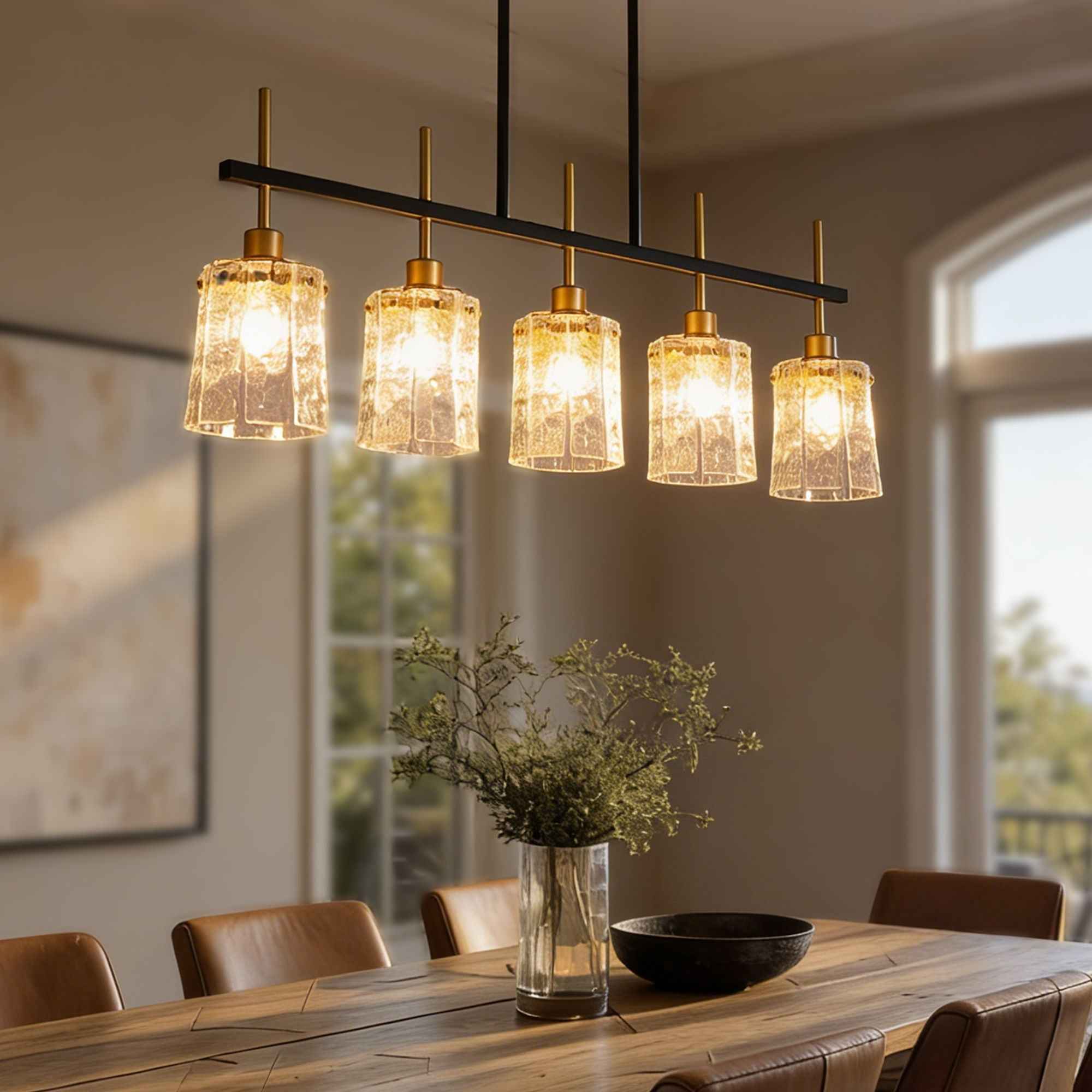 Chandelier 5 Light, Fixture Over Table - Black / Gold