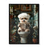 Framed Bathroom Decor, Cute Puppy Wall Art In Picture Frame, 3D Canvas Print - Indigo / White
