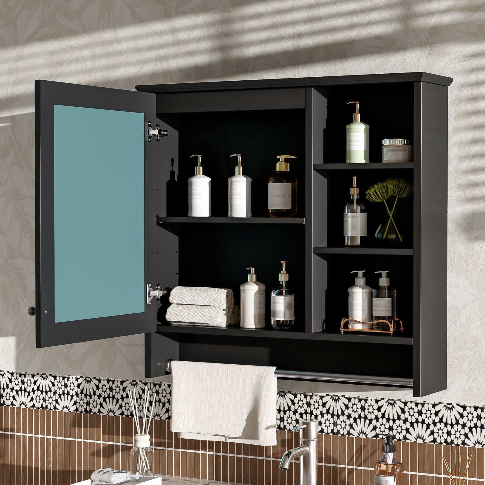 Wall Mount 2 In 1 Mirror Cabinet With Adjustable Shelf, Soft-Closing Hinges