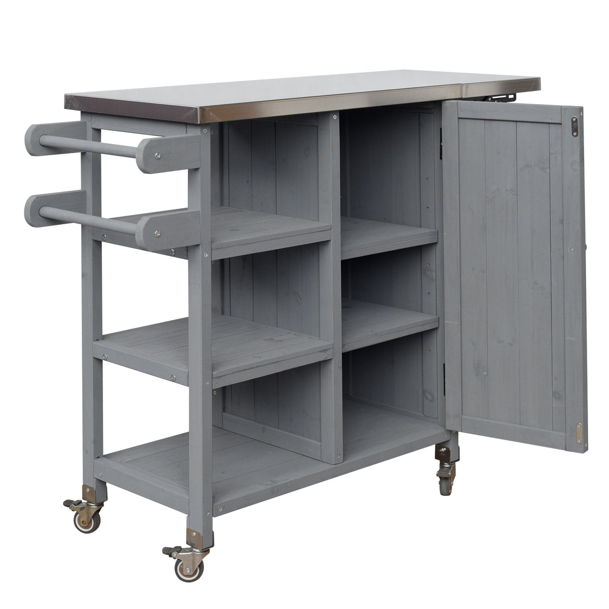 Foldable Outdoor Kitchen Island Cart with Storage - Stainless Steel & Wood