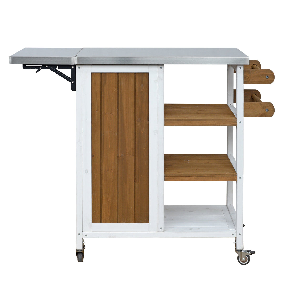 Foldable Outdoor Kitchen Island with Stainless Steel Top - Natural Wood