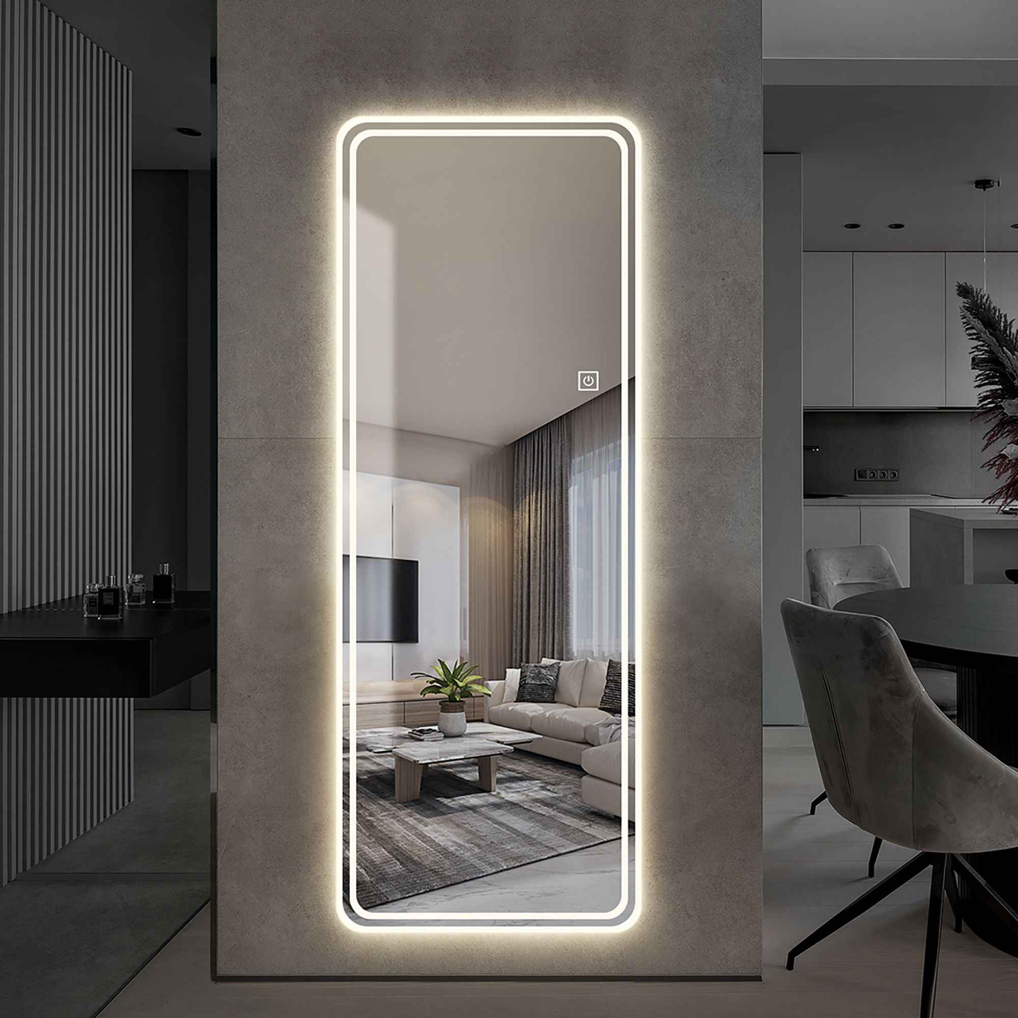 Full Length Floor Mirror LED Whole Body Mirror, Wall Mounted Hanging Mirror With Lights, Makeup Vanity Mirror, Bedroom Full Size Body Mirror With Dimming & 3 Color Modes - Clear