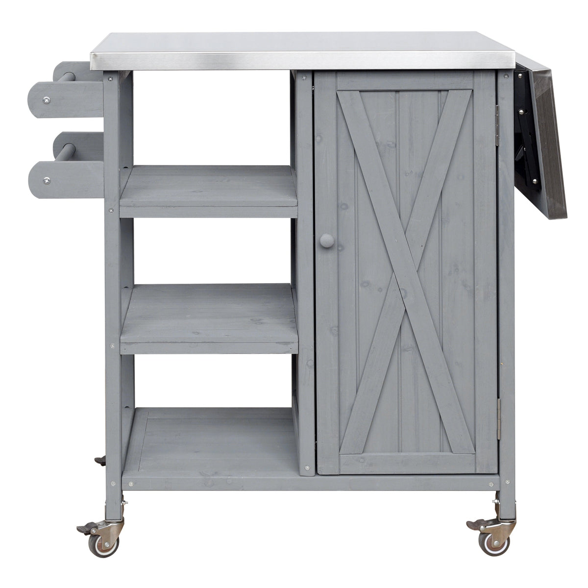 Foldable Outdoor Kitchen Island Cart with Storage - Stainless Steel & Wood