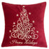 Red Velvet Holiday Pillow with Gold Embroidery - Red