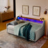 Upholstered Sofa Bed With LED Lights, Storage Headboard, Foldable Trundle & Wireless Charging