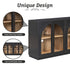 4-Door Large Storage Sideboard Buffet Cabinet with Glass Doors Arched Cabinet (Black)