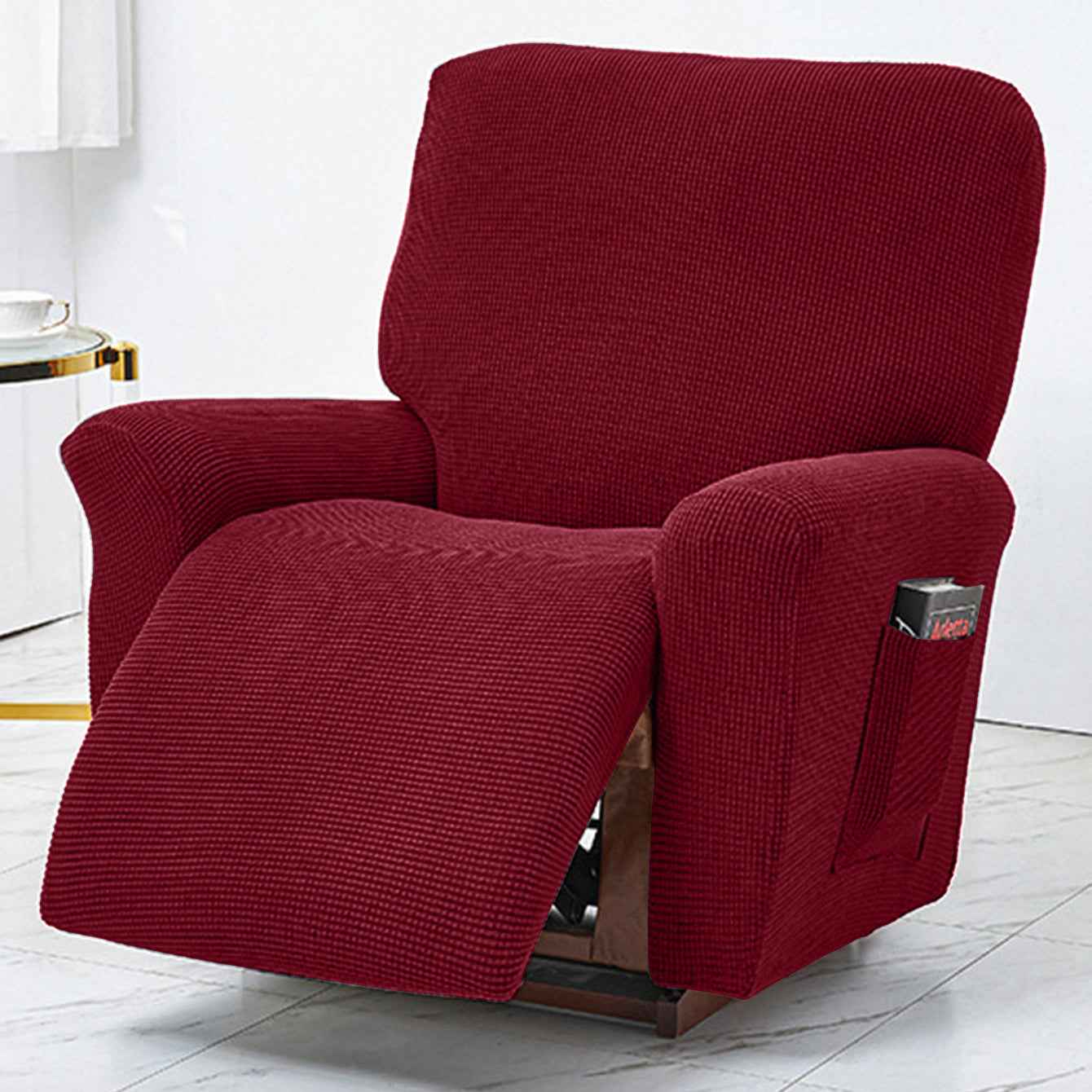 Polar Fleece Recliner Chair Cover, 4-Piece Soft Plush Slipcover with Pocket for Reclining Chairs