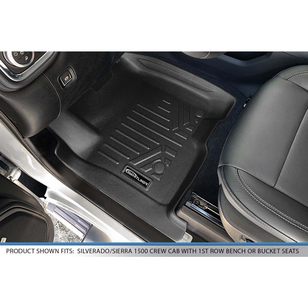 SMARTLINER Custom Fit Floor Liners For 2019-2024 Chevrolet Silverado 1500 Double Cab with Carpet Flooring and 1st Row Bucket Seats (with 2nd Row Under Seat Storage)