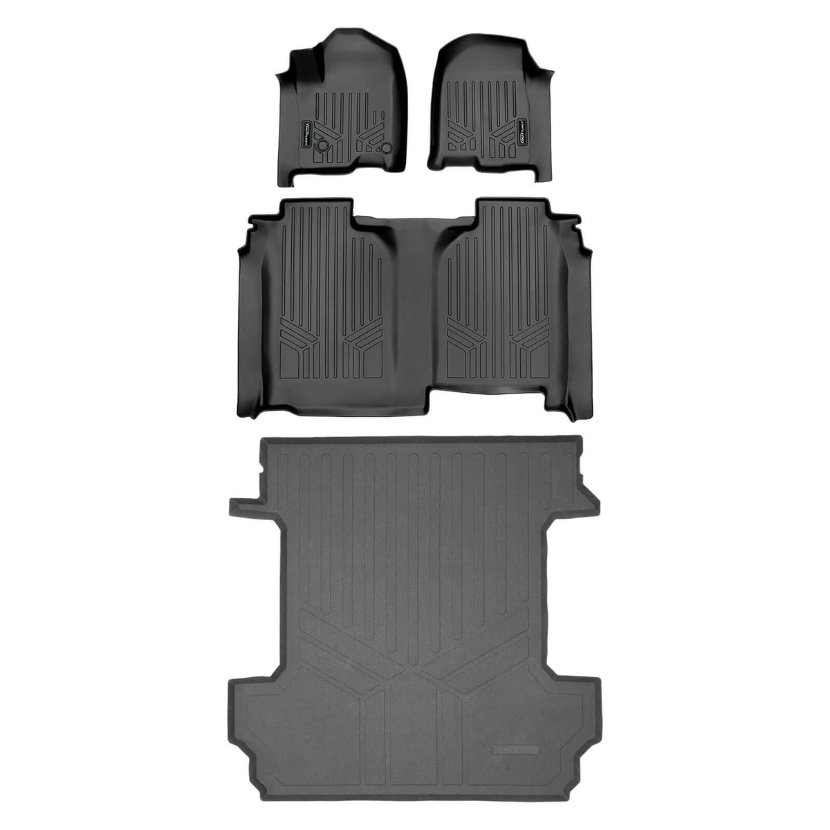 SmartCoverage™ Custom Fit Floor Liners For 2019-2024 Chevrolet Silverado 1500 Crew Cab With 1st Row Bench Seat (No OTH Coverage) and Carpeted Flooring without the 2nd Row Underseat Storage