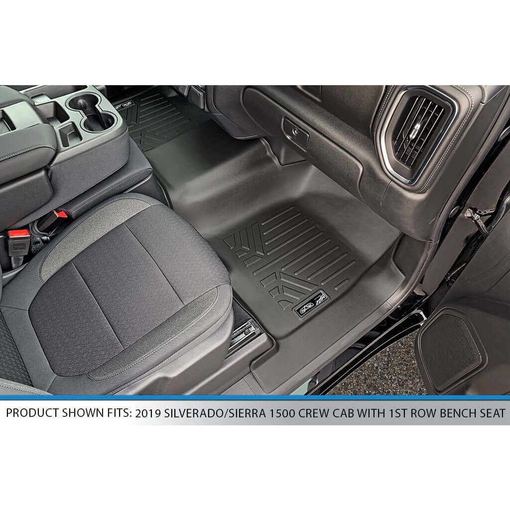 SMARTLINER Custom Fit Floor Liners For 2019-2024 GMC Sierra 1500 Double Cab with Carpet Flooring and 1st Row Bench Seat and OTH Coverage (without 2nd Row Under Seat Storage)
