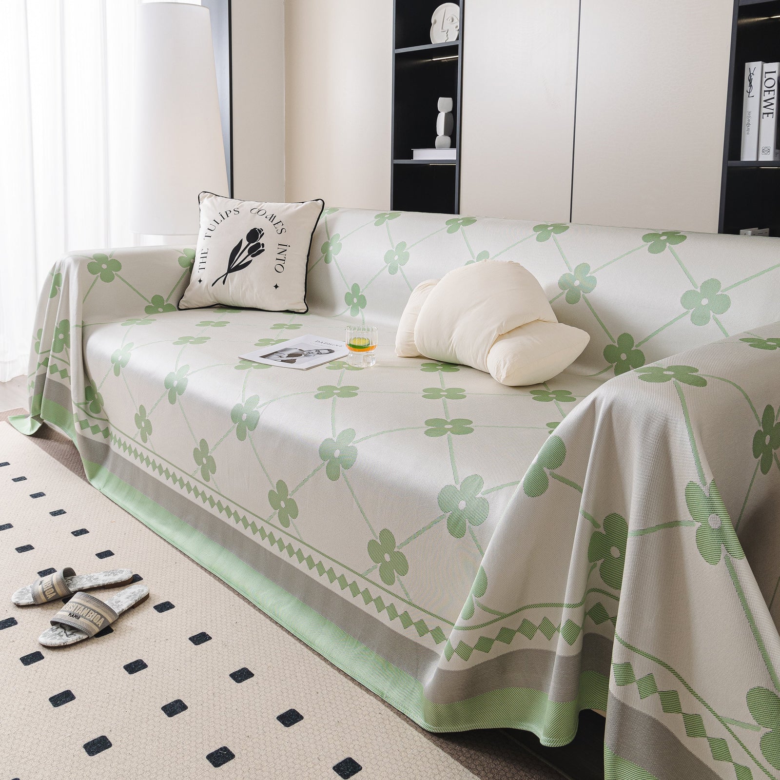 Cooling Four-Leaf Clover Hope Faith Love Luck Summer Comfy Ice Silk Furniture Throw Covers for Sofas