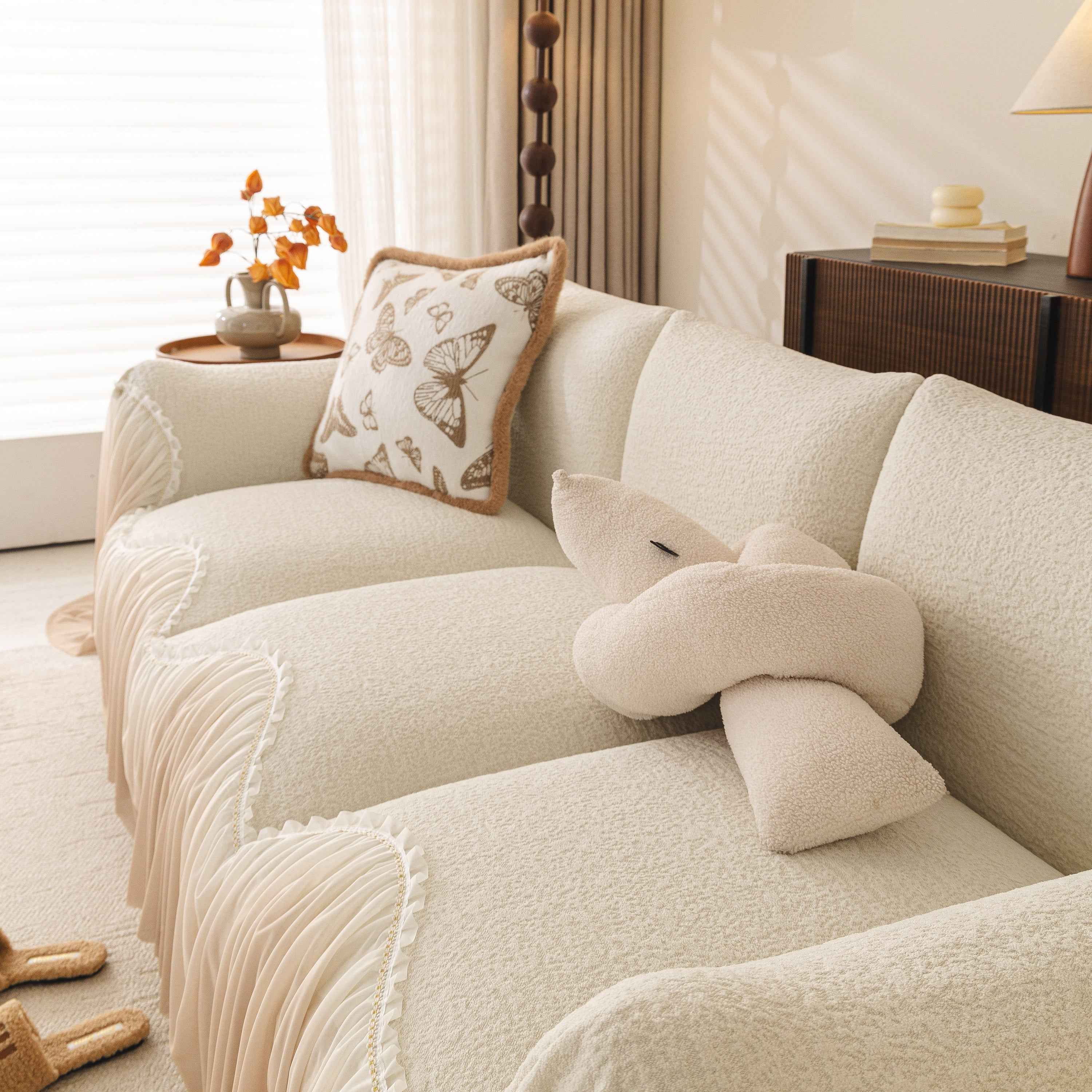 Luxury Sofa Throw Cover with Elegant Ruffled Skirt, Soft Decorative Couch Protector