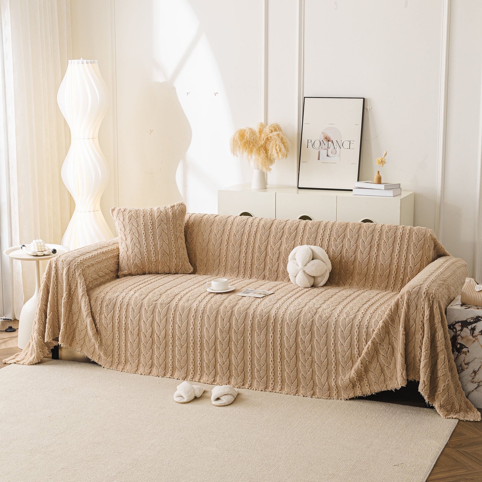 Thick Cozy 3D Cable Sofa Throw Cover, Plush Jacquard Warm Fleece Throw Blanket