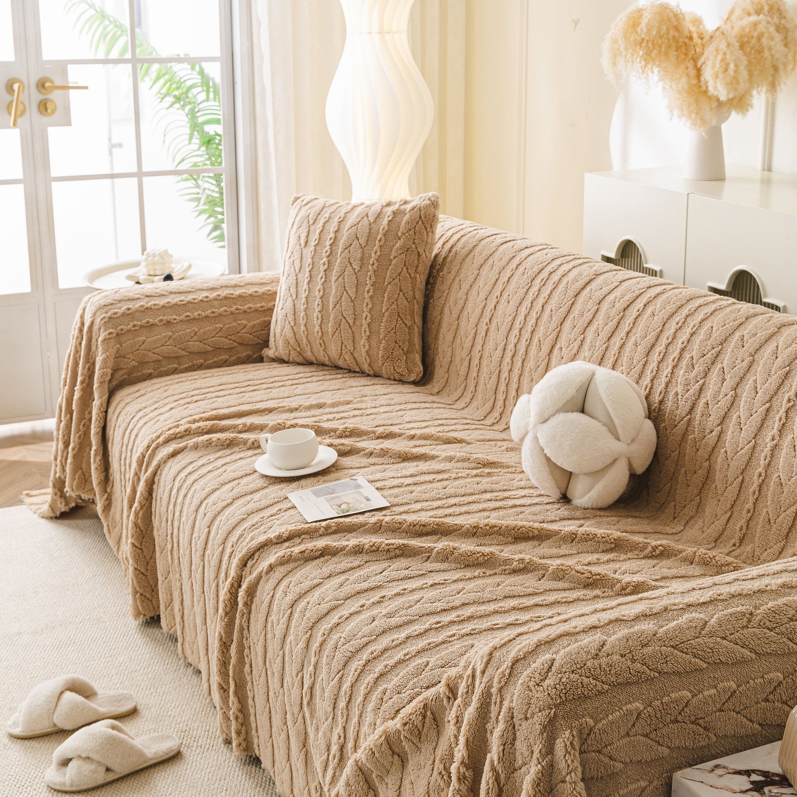 Thick Cozy 3D Cable Sofa Throw Cover, Plush Jacquard Warm Fleece Throw Blanket