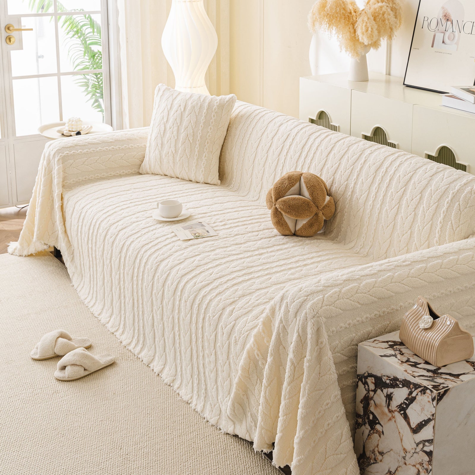 Thick Cozy 3D Cable Sofa Throw Cover, Plush Jacquard Warm Fleece Throw Blanket