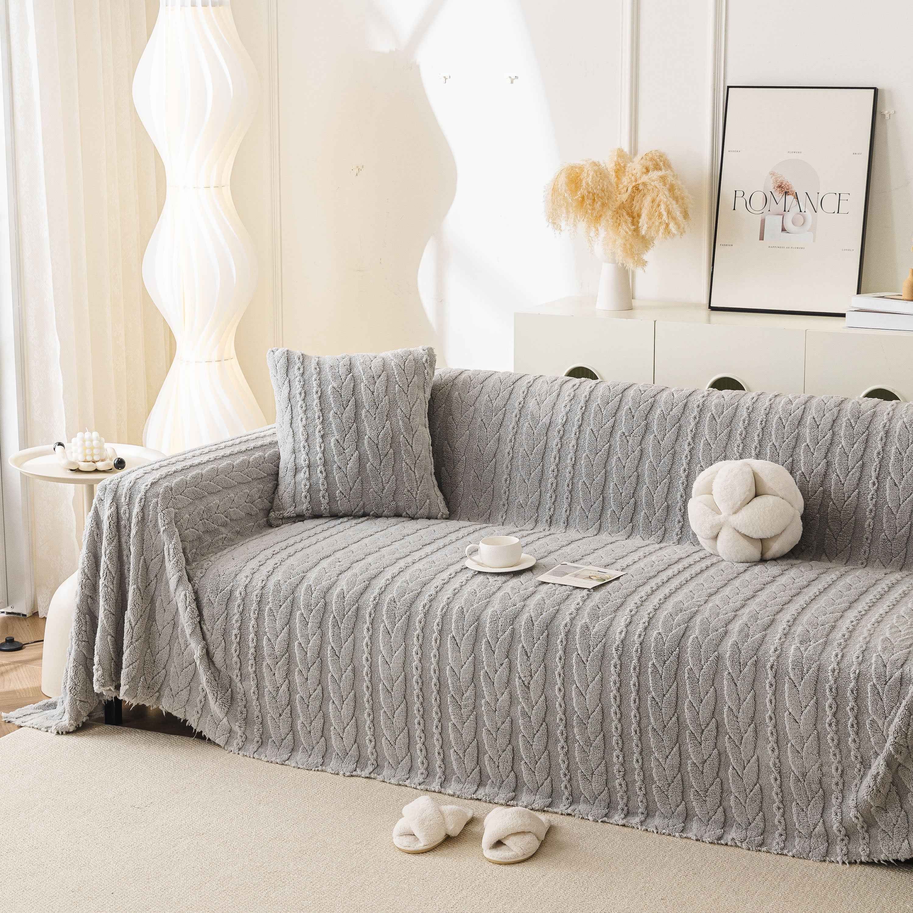 Thick Cozy 3D Cable Sofa Throw Cover, Plush Jacquard Warm Fleece Throw Blanket