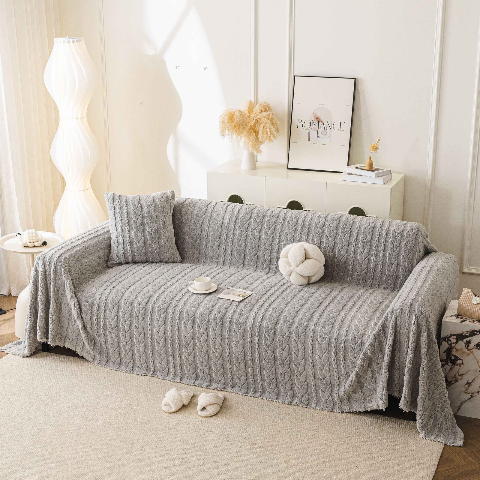 Thick Cozy 3D Cable Sofa Throw Cover, Plush Jacquard Warm Fleece Throw Blanket