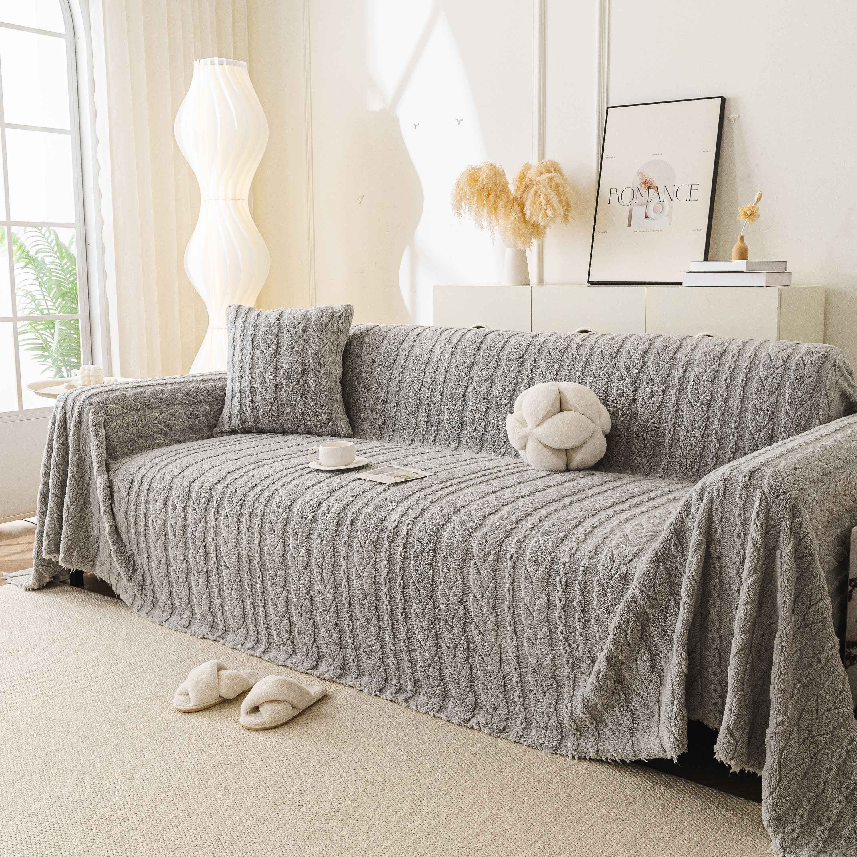 Thick Cozy 3D Cable Sofa Throw Cover, Plush Jacquard Warm Fleece Throw Blanket