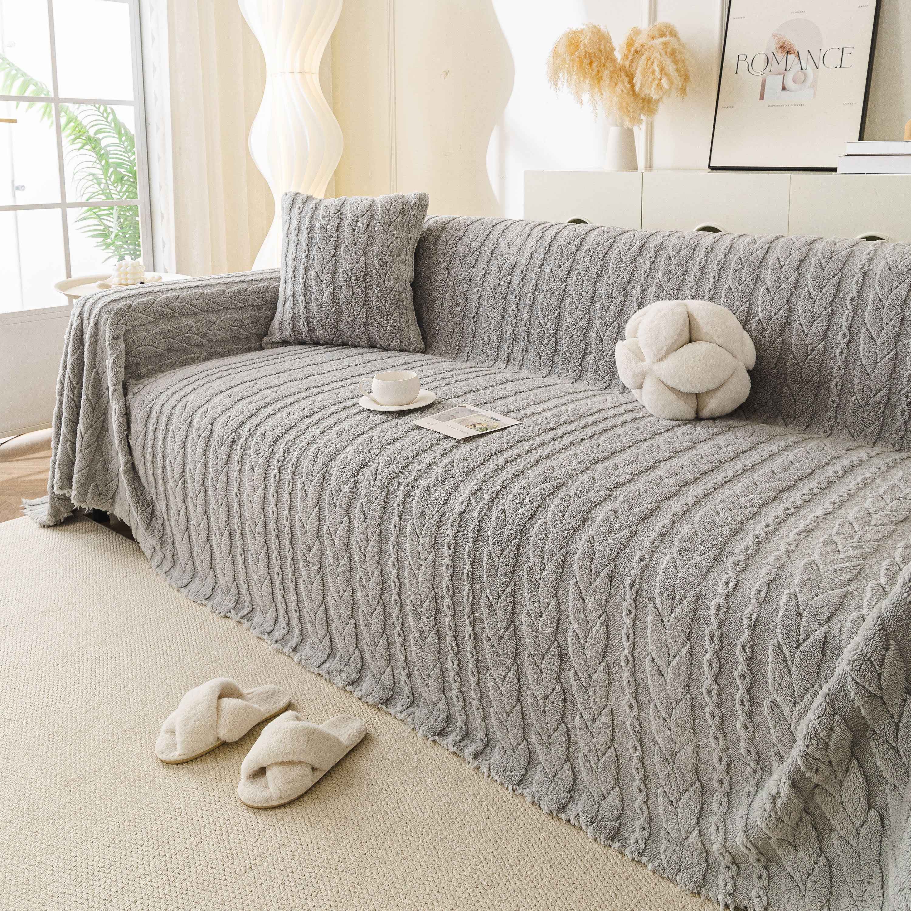 Thick Cozy 3D Cable Sofa Throw Cover, Plush Jacquard Warm Fleece Throw Blanket
