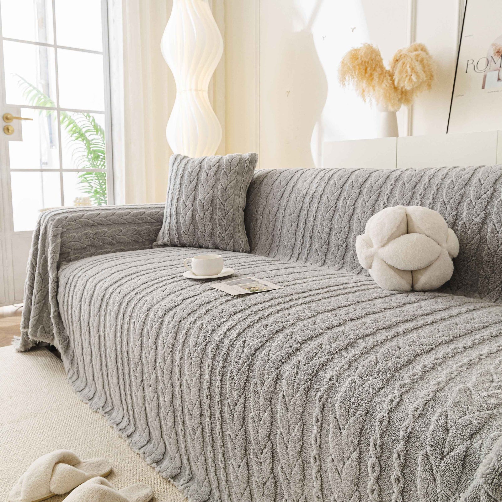 Thick Cozy 3D Cable Sofa Throw Cover, Plush Jacquard Warm Fleece Throw Blanket