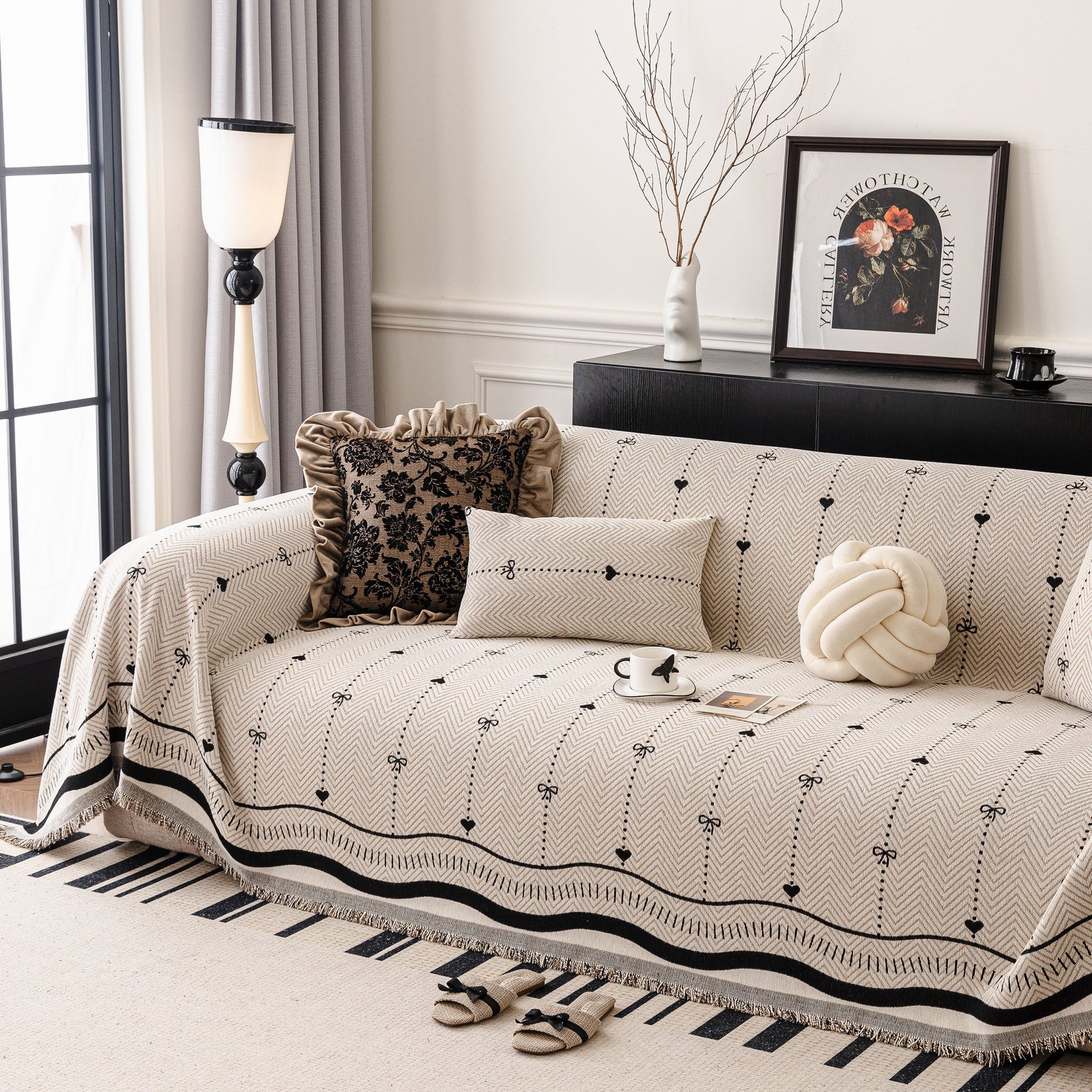 Chenille Couch Throw Cover Decorative Herringbone Sofa Blanket Protector for Couch
