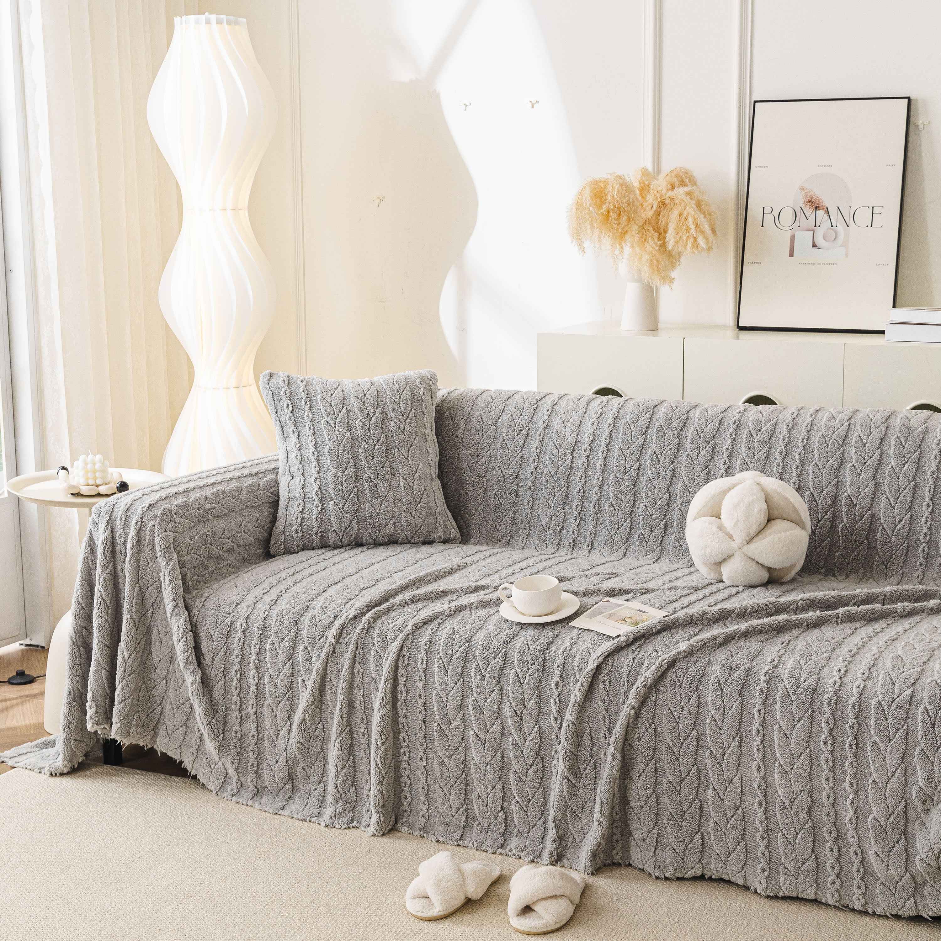 Thick Cozy 3D Cable Sofa Throw Cover, Plush Jacquard Warm Fleece Throw Blanket