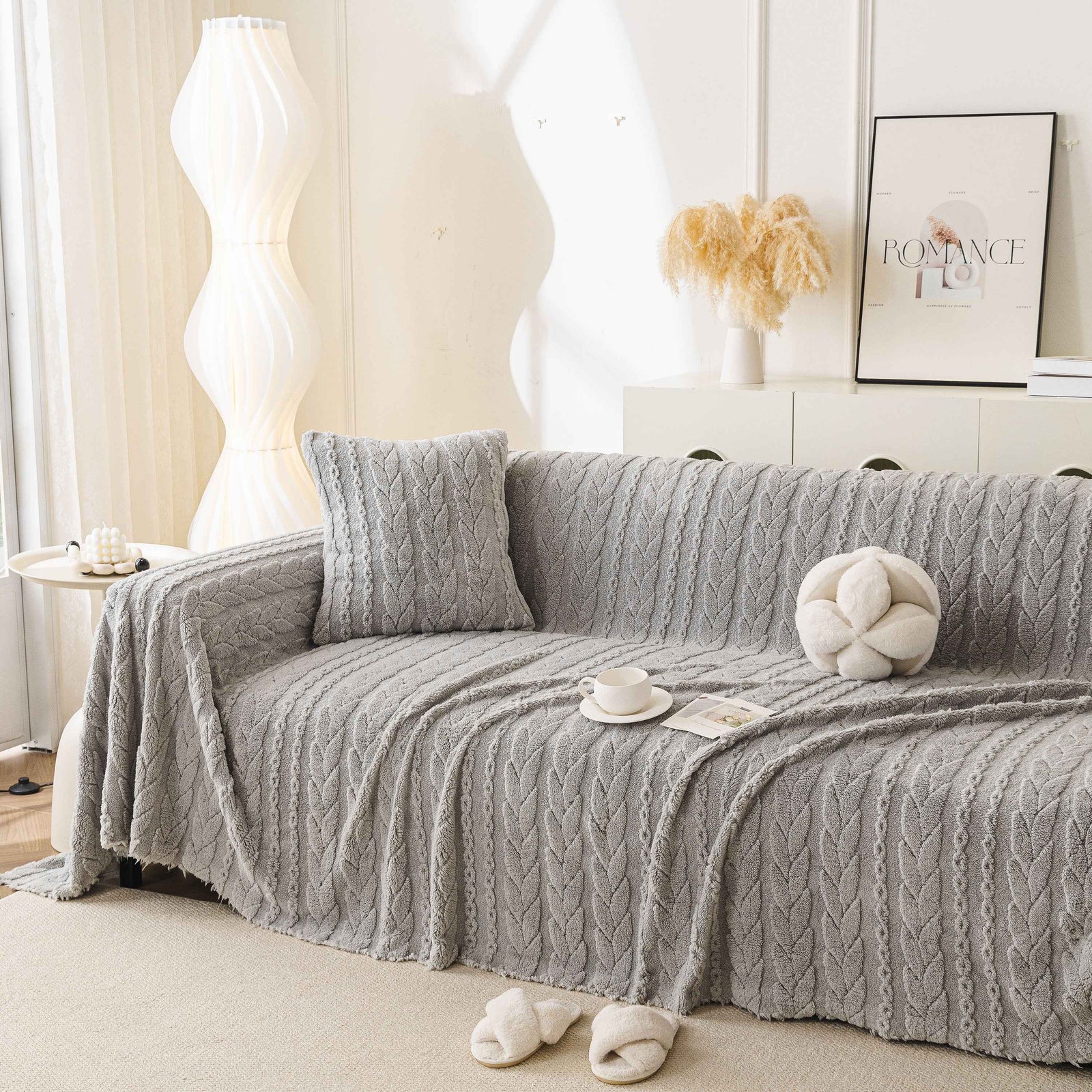 Thick Cozy 3D Cable Sofa Throw Cover, Plush Jacquard Warm Fleece Throw Blanket