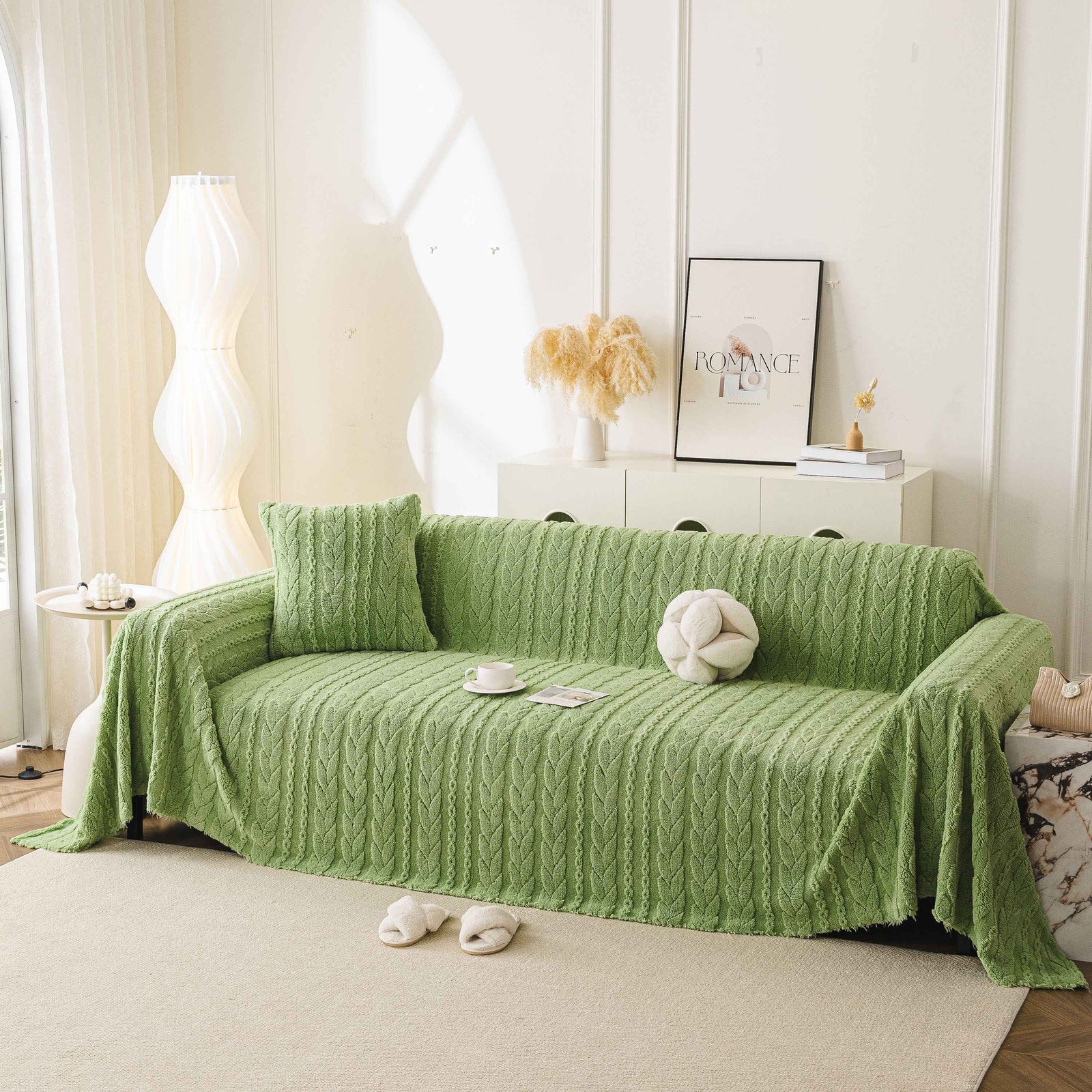 Thick Cozy 3D Cable Sofa Throw Cover, Plush Jacquard Warm Fleece Throw Blanket