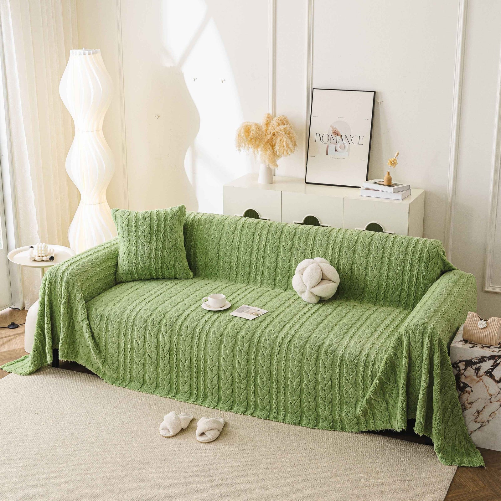 Thick Cozy 3D Cable Sofa Throw Cover, Plush Jacquard Warm Fleece Throw Blanket