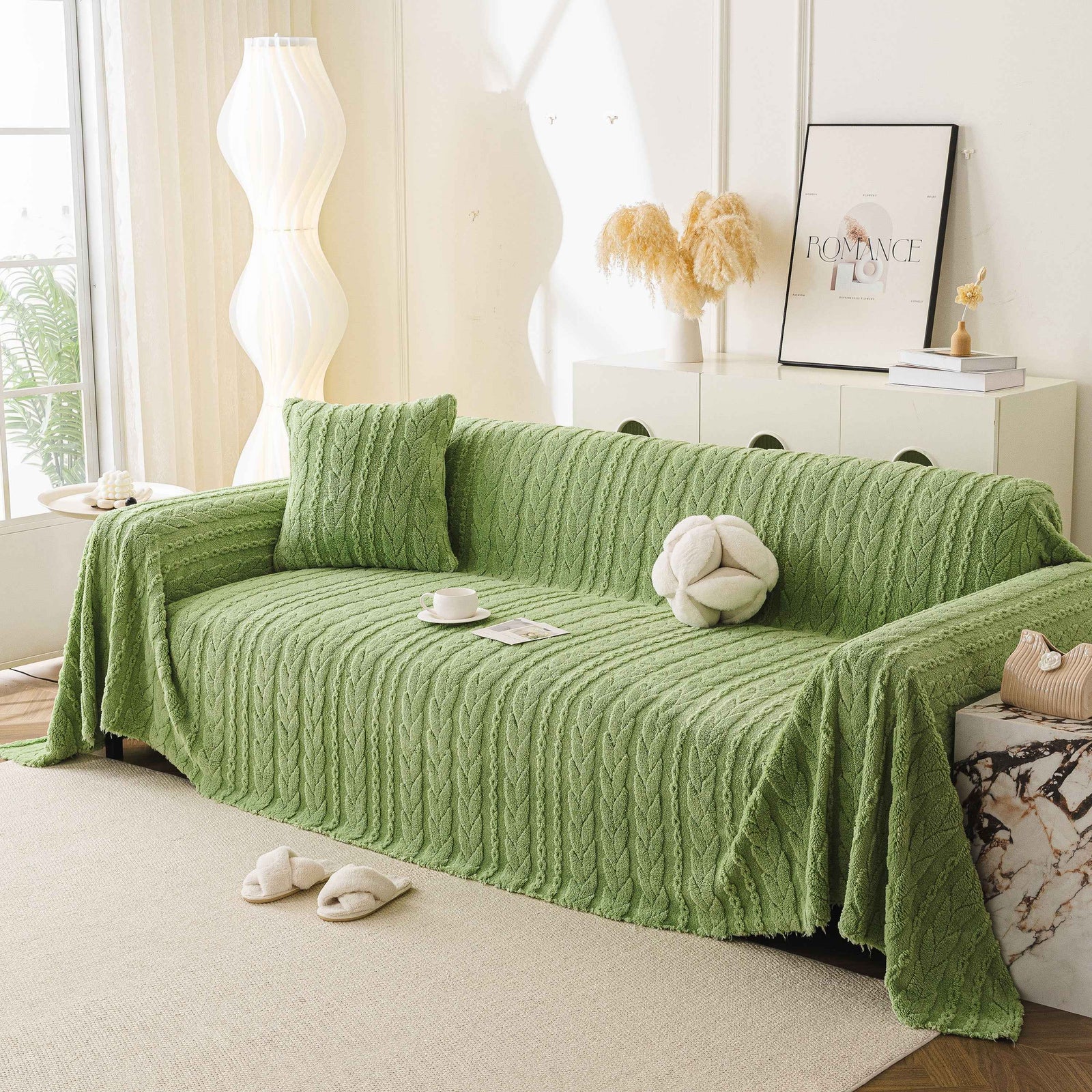 Thick Cozy 3D Cable Sofa Throw Cover, Plush Jacquard Warm Fleece Throw Blanket