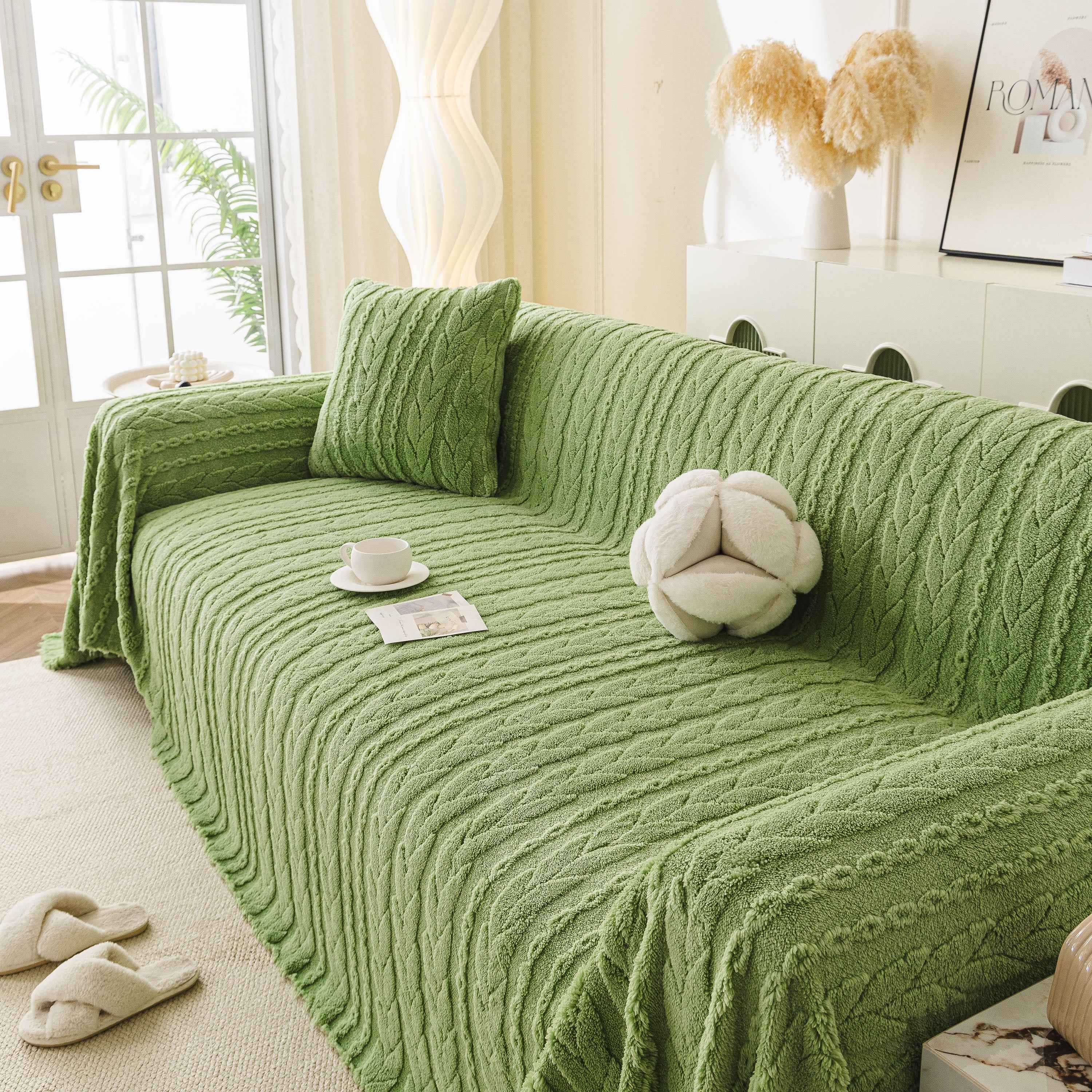 Thick Cozy 3D Cable Sofa Throw Cover, Plush Jacquard Warm Fleece Throw Blanket